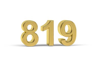 Altın 3D numara 819 - 819 yılı beyaz arka planda izole edildi - 3D oluşturma