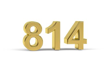 Altın 3D numara 814 - 814 yılı beyaz arka planda izole edildi - 3D oluşturma