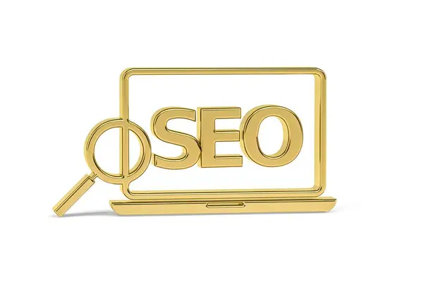 Goldenes Seo Optimierungssymbol Isoliert Auf Weißem Hintergrund Renderer — Stockfoto