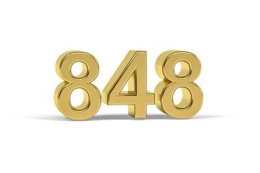 Altın 3d numara 848 - 848 yılı beyaz arka planda izole edilmiş - 3d oluşturma