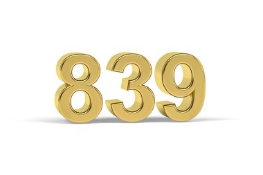 Altın 3D numara 839 - 839 yılı beyaz arka planda izole edildi - 3D oluşturma