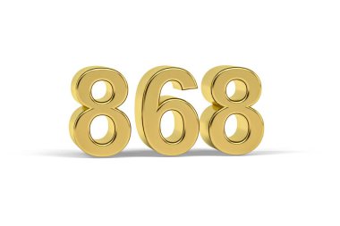 Altın 3D numara 868 - 868 yılı beyaz arka planda izole edilmiş - 3D görüntüleme