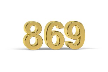 Altın 3D numara 869 - 869 yılı beyaz arka planda izole edilmiş - 3D görüntüleme