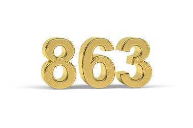 Altın 3D numara 863 - 863 yılı beyaz arka planda izole edildi - 3D görüntüleme
