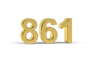 Altın 3D numara 861 - 861 yılı beyaz arka planda izole edildi - 3D oluşturma