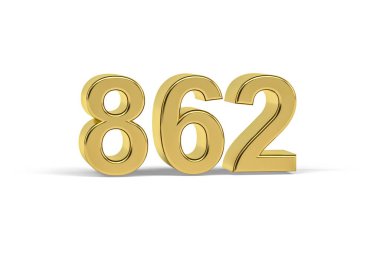 Altın 3D numara 862 - 862 yılı beyaz arka planda izole edilmiş - 3D görüntüleme