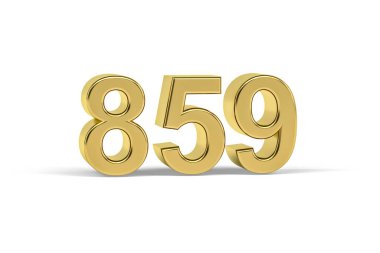 Altın 3d numara 859 - 859 yılı beyaz arkaplanda izole edildi - 3d oluşturma