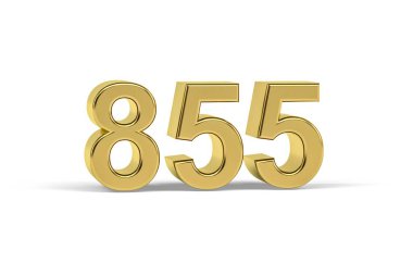 Altın 3D numara 855 - 855 yılı beyaz arka planda izole edildi - 3D görüntüleme