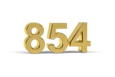 Altın 3D numara 854 - 854 yılı beyaz arka planda izole edildi - 3D oluşturma