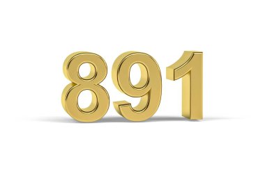 Altın 3D numara 891 - 891 yılı beyaz arka planda izole edildi - 3D görüntüleme
