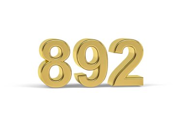 Altın 3D numara 892 - 892 yılı beyaz arka planda izole edildi - 3D görüntüleme