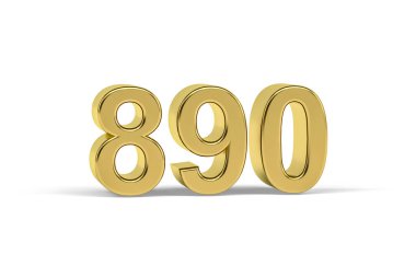 Altın 3D numara 890 - 890 yılı beyaz arka planda izole edildi - 3D oluşturma