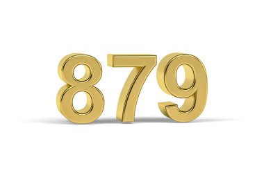 Altın 3D numara 879 - 879 yılı beyaz arka planda izole edildi - 3D görüntüleme