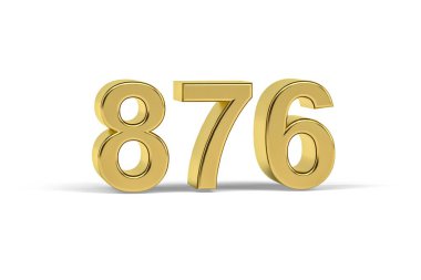 Altın 3D numara 876 - 876 yılı beyaz arka planda izole edilmiş - 3D görüntüleme