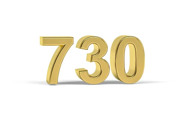 Número Dourado 730 Ano 730 Isolado Fundo Branco Renderização — Fotografia de Stock