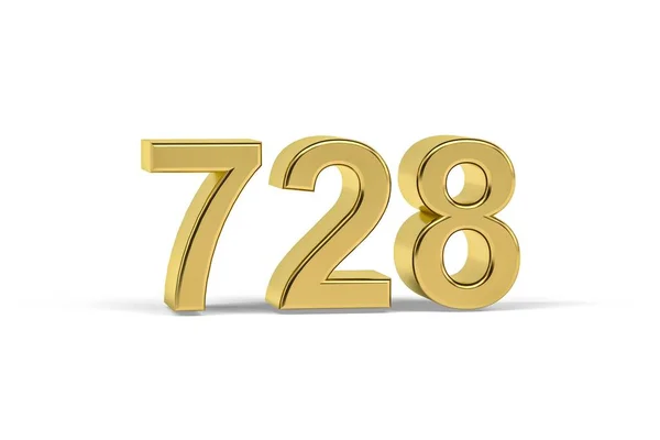 Número Dourado 728 Ano 728 Isolado Fundo Branco Renderização — Fotografia de Stock