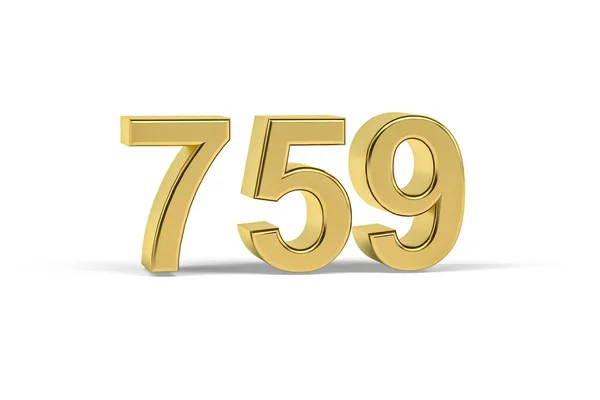 Goldene Zahl 759 Jahreszahl 759 Isoliert Auf Weißem Hintergrund Renderer — Stockfoto