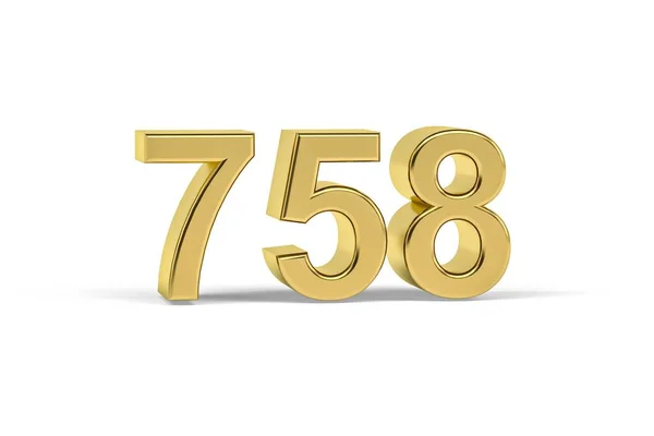Goldene Zahl 758 Jahreszahl 758 Isoliert Auf Weißem Hintergrund Renderer — Stockfoto