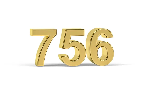 Golden Number 756 Jaar 756 Geïsoleerd Witte Achtergrond Render — Stockfoto