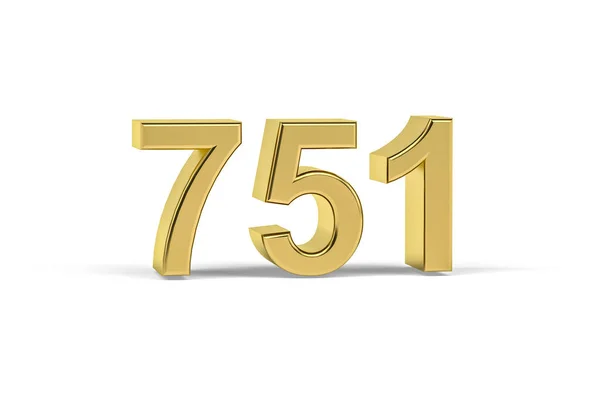 Golden Szám 751 751 Elszigetelt Fehér Alapon Render — Stock Fotó