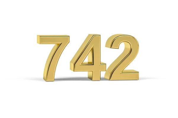 Golden Nummer 742 742 Isolerad Vit Bakgrund Render — Stockfoto