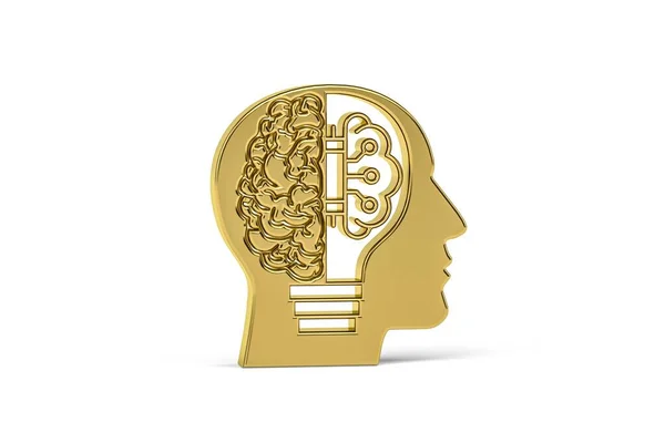 Golden Tech Ikona Mózgu Izolowane Białym Tle Renderowania — Zdjęcie stockowe