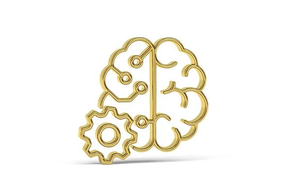 Golden Tech Ikona Mózgu Izolowane Białym Tle Renderowania — Zdjęcie stockowe