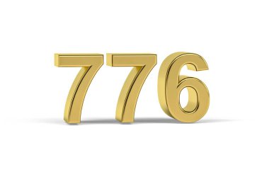 Altın 3D numara 776 - 776 yılı beyaz arka planda izole edilmiş - 3D görüntüleme