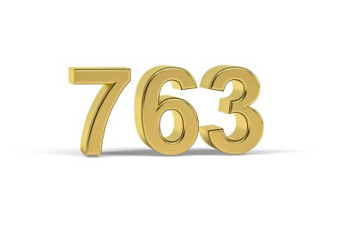 Altın 3D numara 763 - Yıl 763 beyaz arkaplanda izole edilmiş - 3D görüntüleme