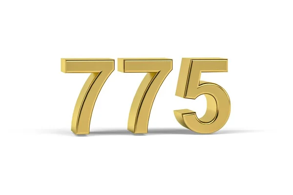 Золотое Трехмерное Число 775 Год 775 Белом Фоне Трехмерное Отображение — стоковое фото