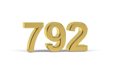 Altın 3D numara 792 - Yıl 792 beyaz arka planda izole edilmiş - 3D görüntüleme