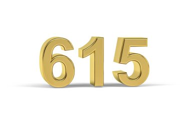 Altın 3D numara 615 - 615 Yılı Beyaz zemin üzerinde izole edilmiş - 3D oluşturma