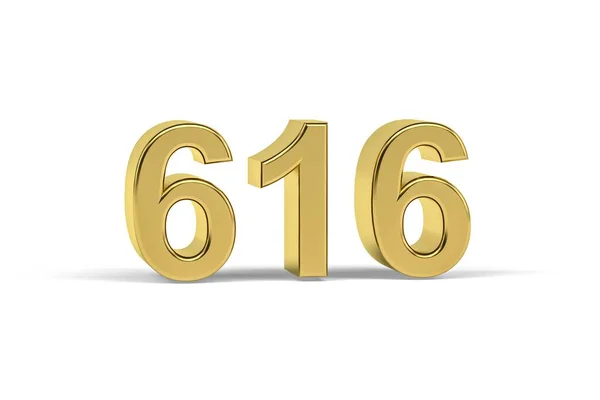 Złoty Numer 616 Rok 616 Odizolowany Białym Tle Renderowanie — Zdjęcie stockowe