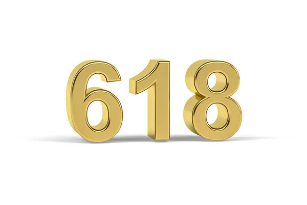 Goldene Zahl 618 Jahreszahl 618 Isoliert Auf Weißem Hintergrund Renderer — Stockfoto