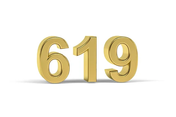 Złoty Numer 619 Rok 619 Izolowany Białym Tle Renderowanie — Zdjęcie stockowe