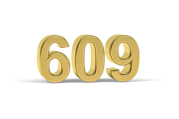 Golden Szám 609 609 Elszigetelt Fehér Alapon Render — Stock Fotó
