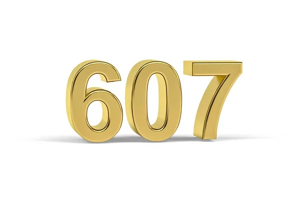 Golden Number 607 Jaar 607 Geïsoleerd Witte Achtergrond Render — Stockfoto