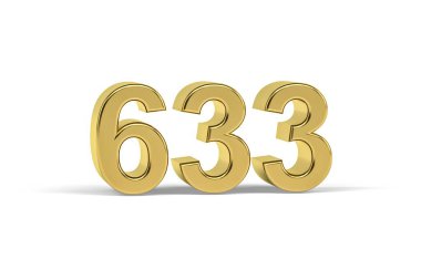 Altın 3D numara 633 - Yıl 633 beyaz arkaplanda izole edilmiş - 3D görüntüleme