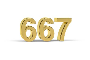 Altın 3D numara 667 - 667 yılı beyaz arka planda izole edilmiş - 3D görüntüleme