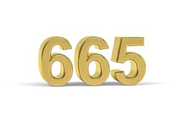 Altın 3D numara 665 - 665 yılı beyaz arka planda izole edilmiş - 3D görüntüleme