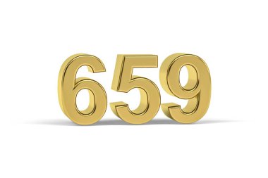 Altın 3D numara 659 - 659 yılı beyaz arka planda izole edildi - 3D oluşturma
