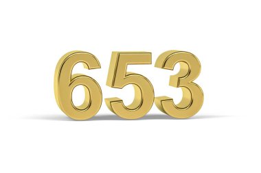 Altın 3D numara 653 - 653 yılı beyaz arka planda izole edildi - 3D oluşturma