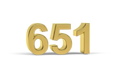 Altın 3D numara 651 - 651 yılı beyaz arka planda izole edildi - 3D oluşturma