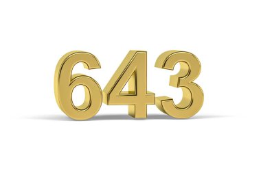 Altın 3D numara 643 - 643 yılı beyaz arkaplanda izole edilmiş - 3D görüntüleme