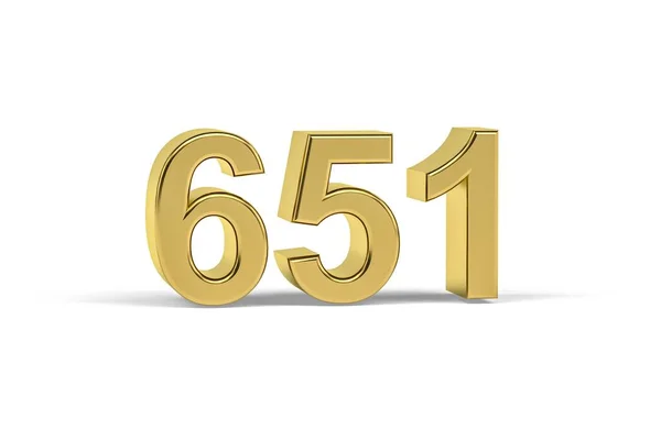 Goldene Zahl 651 Jahreszahl 651 Isoliert Auf Weißem Hintergrund Renderer — Stockfoto
