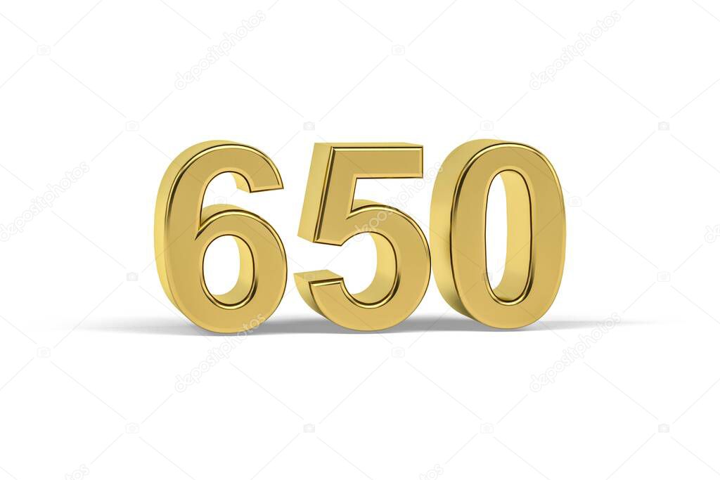 Golden 3d number 650 - Year 650 isolated on white background - 3d render