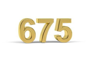 Altın 3D numara 675 - Yıl 675 Beyaz arka planda izole - 3D oluşturma