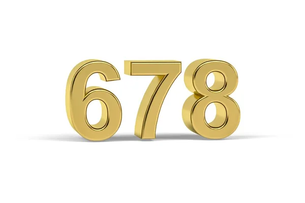 Golden Number 678 Year 678 Isolated White Background Render — Stockfoto