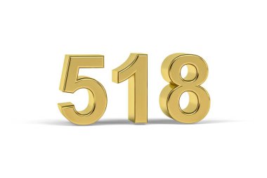 Altın 3D numara 518 - Yıl 518 beyaz arka planda izole - 3D oluşturma