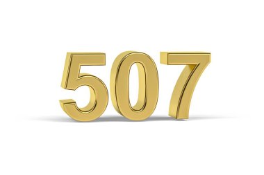 Altın 3D numara 507 - Yıl 507 Beyaz arka planda izole - 3D oluşturma